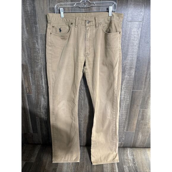 Polo Ralph Lauren Mens Pants 34x32 Beige Khaki Twill Straight Leg Dungarees Pony - Picture 1 of 11